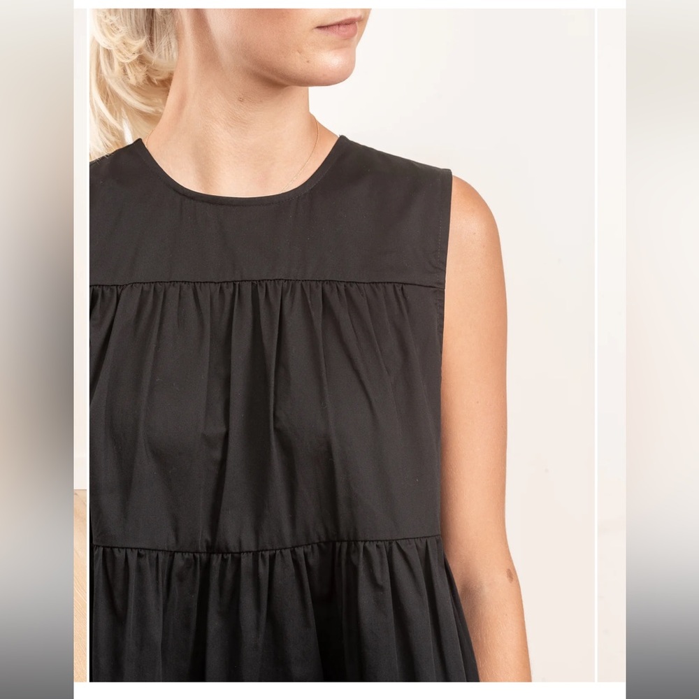 Co Essentials Tiered Poplin Midi Dress in Black Sz Large - Picture 4 of 13